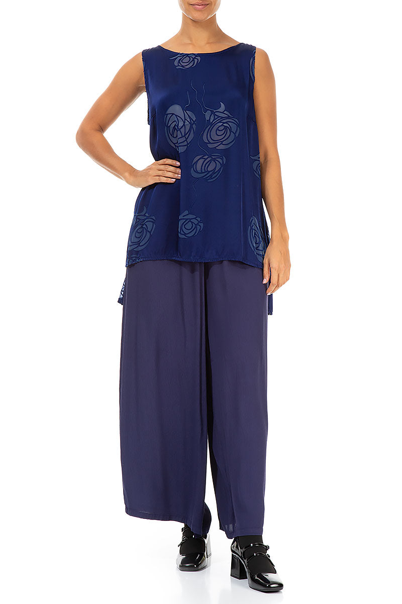 Sleeveless Roses Indigo Silk Top 4
