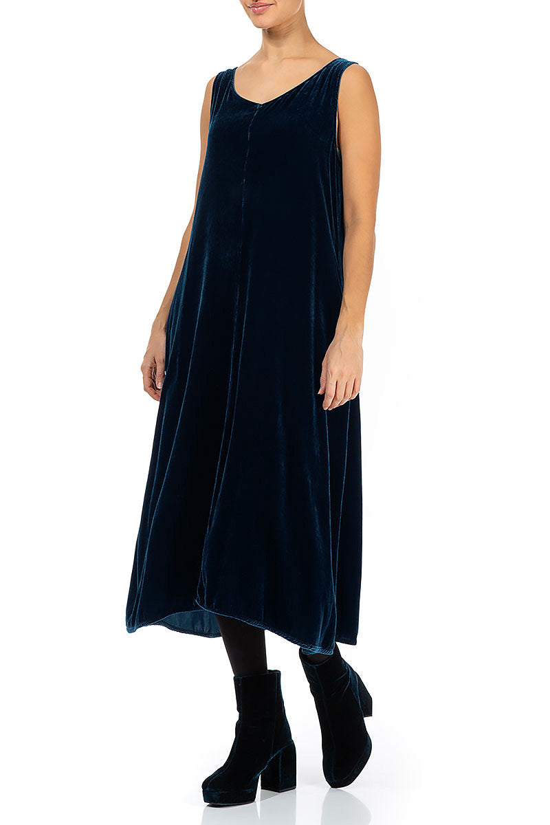 Sleeveless Royal Blue Silk Velvet Dress 3