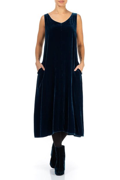 Sleeveless Royal Blue Silk Velvet Dress 4