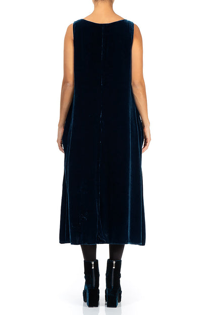 Sleeveless Royal Blue Silk Velvet Dress 2