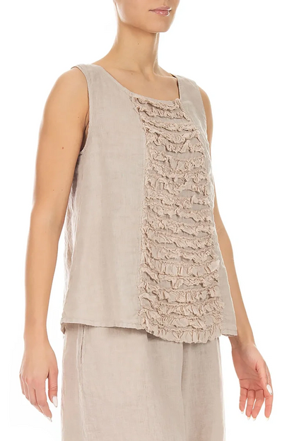 Sleeveless Ruffled Beige Linen Top 3