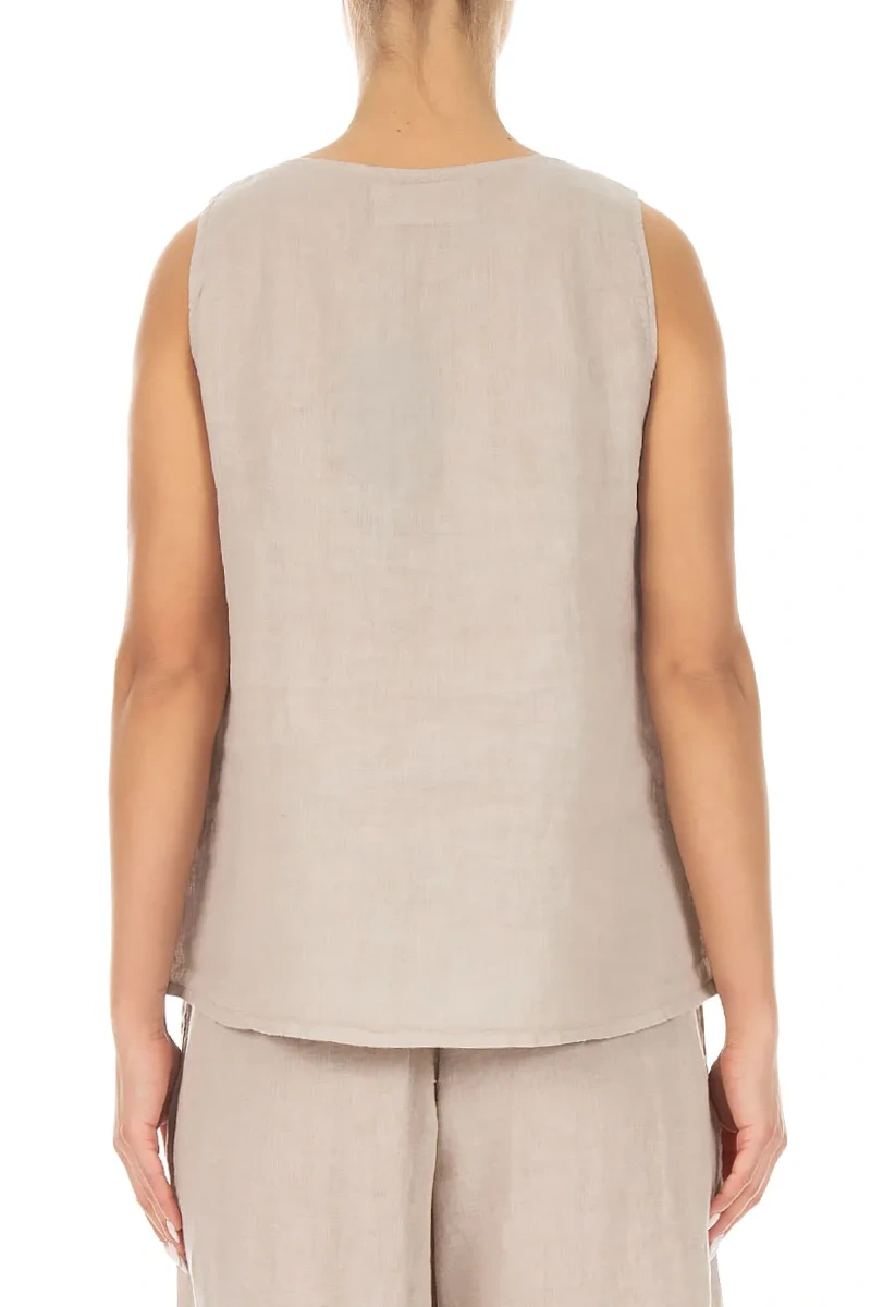 Sleeveless Ruffled Beige Linen Top 2