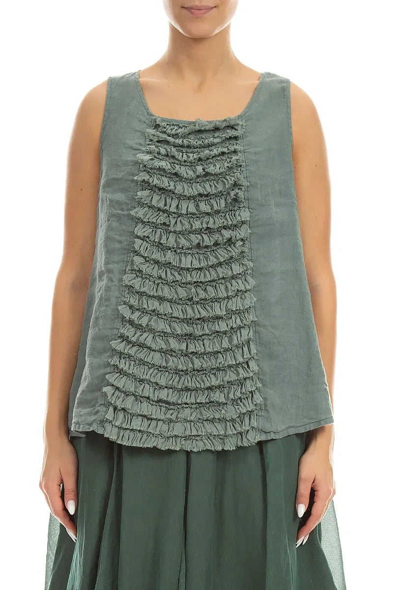 Sleeveless Ruffled Sage Linen Top 1