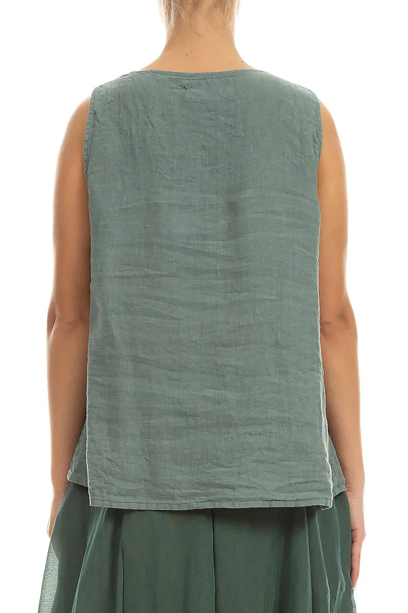 Sleeveless Ruffled Sage Linen Top 2