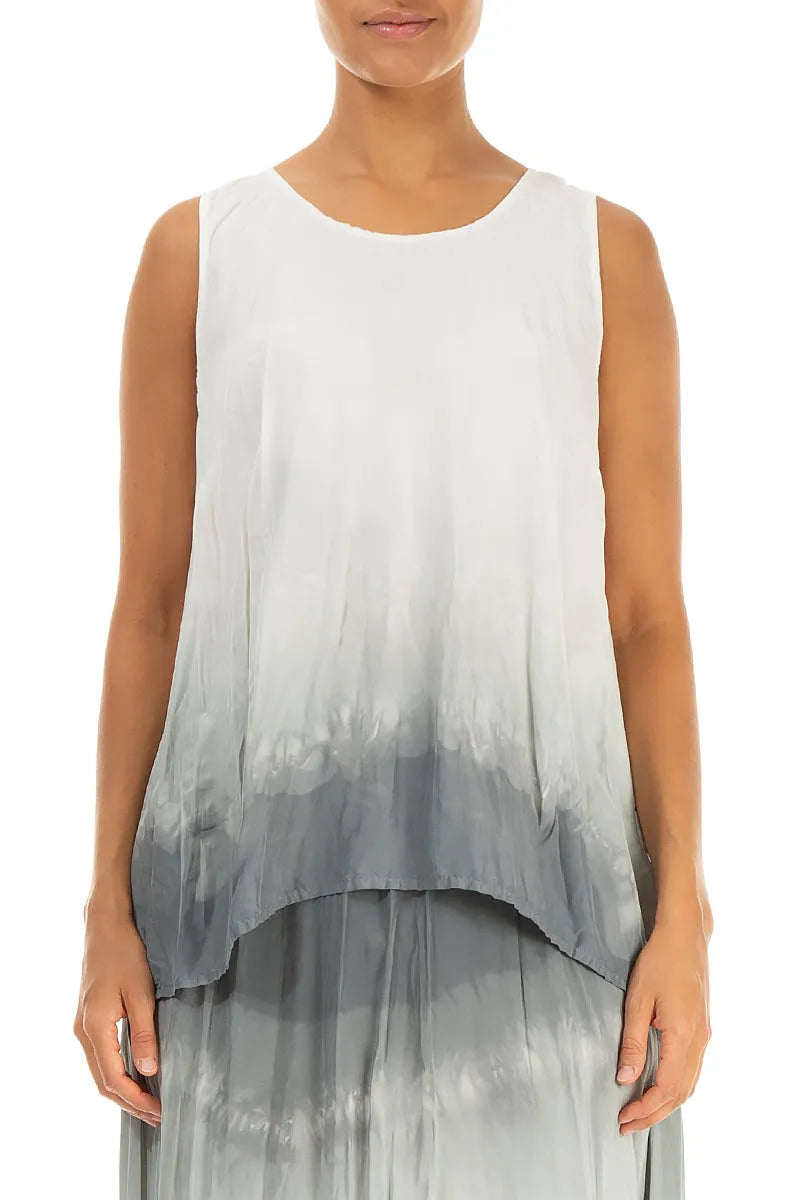 Sleeveless Sage Ombré Crumpled Pure Silk Blouse 2