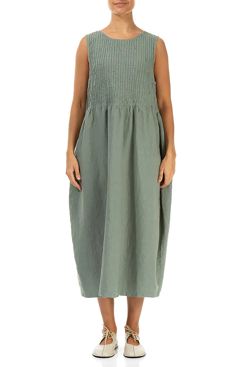 Sleeveless Sage Pintuck Linen Dress 1