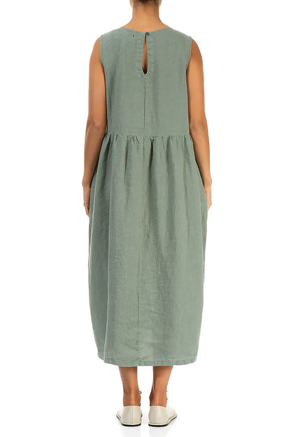 Ärmelloses Leinenkleid Sage Pintuck