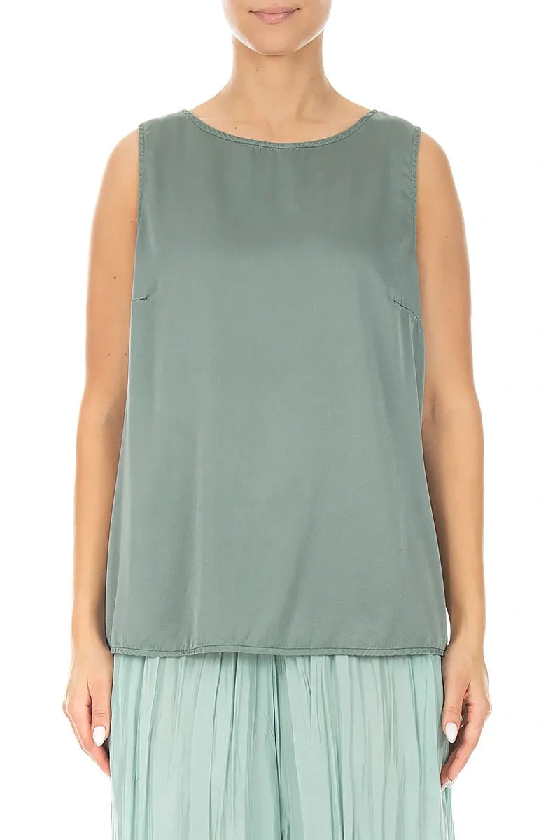 Sleeveless Sage Silk Top 1