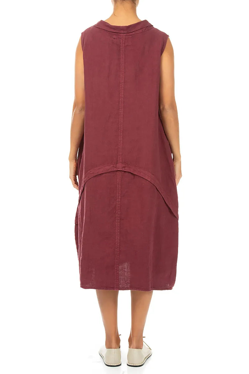 Sleeveless Sculpted Antique Ruby Linen Dress 2