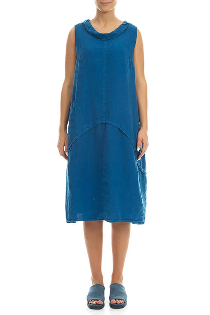 Sleeveless Sculpted Cobalt Blue Linen Dress 1