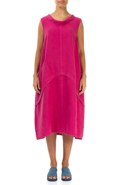 Sleeveless Sculpted Fuchsia Linen Dress 1
