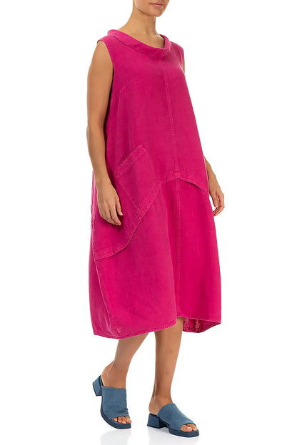 Sleeveless Sculpted Fuchsia Linen Dress 3