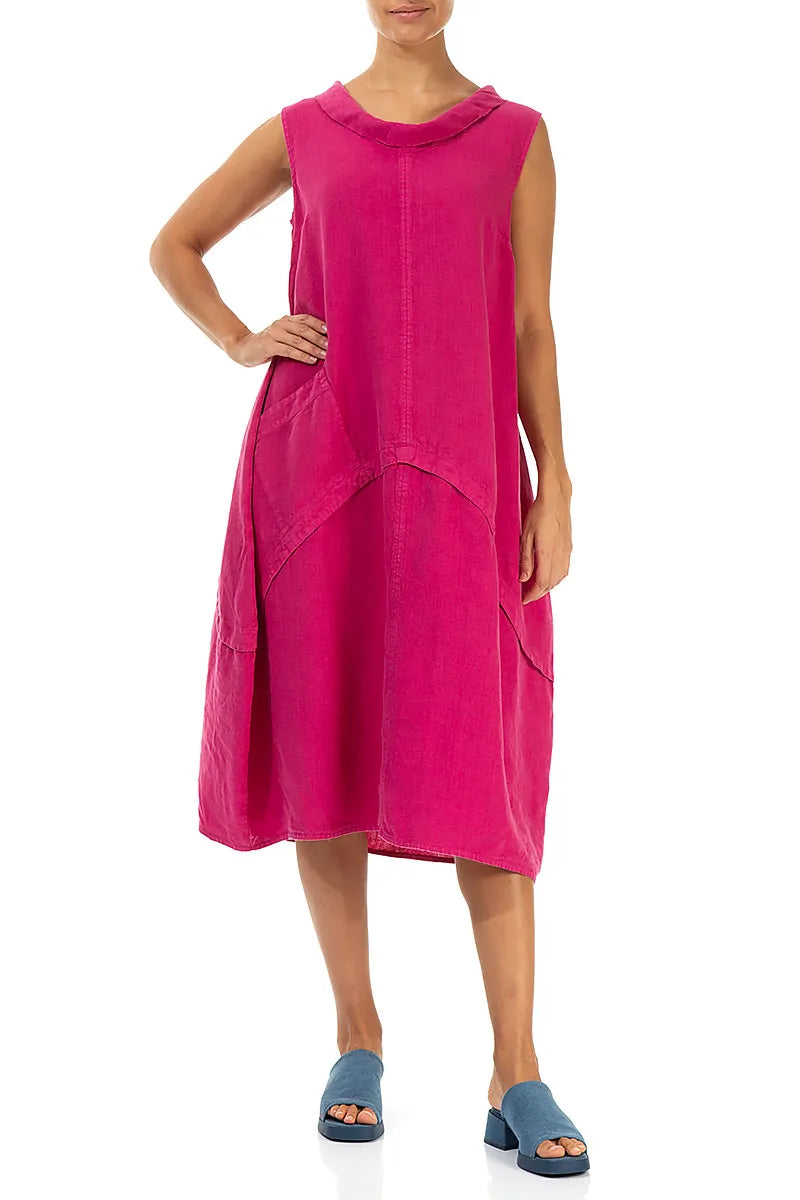 Sleeveless Sculpted Fuchsia Linen Dress 4