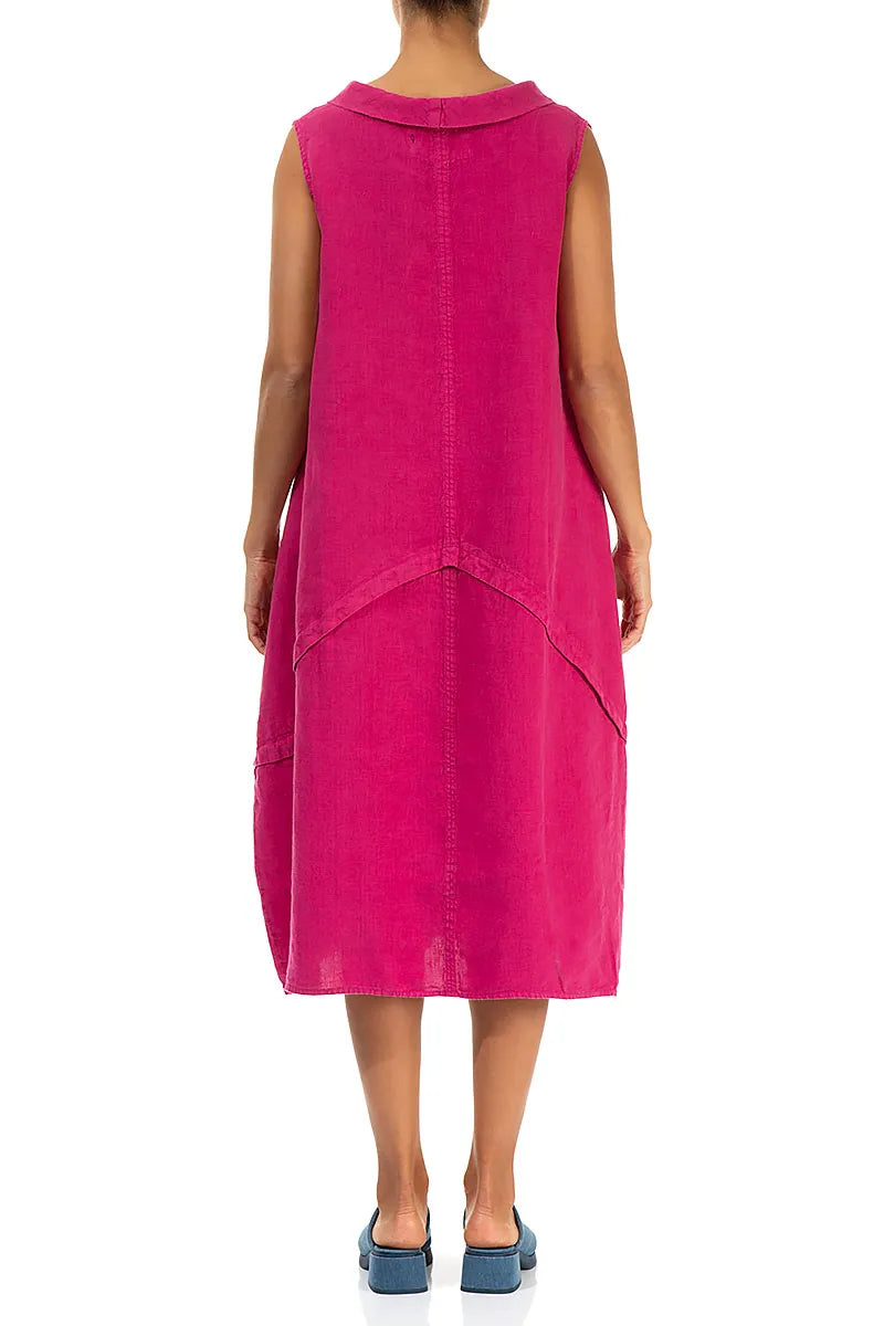Sleeveless Sculpted Fuchsia Linen Dress 2