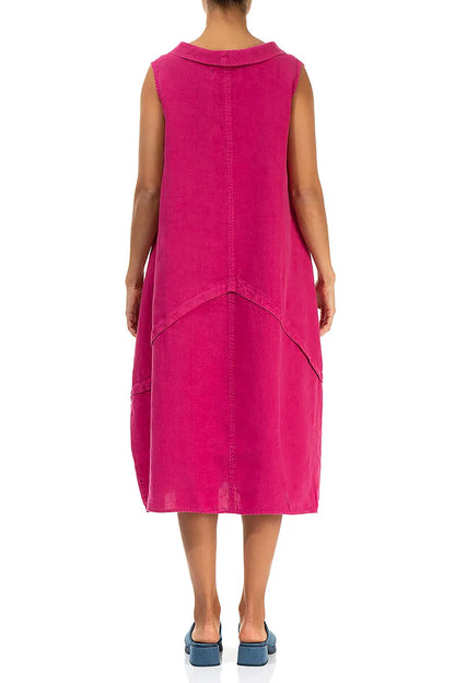 Sleeveless Sculpted Fuchsia Linen Dress 2
