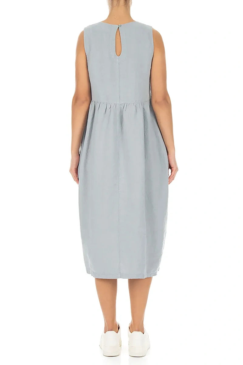 Sleeveless Silver Grey Pintuck Linen Dress 2