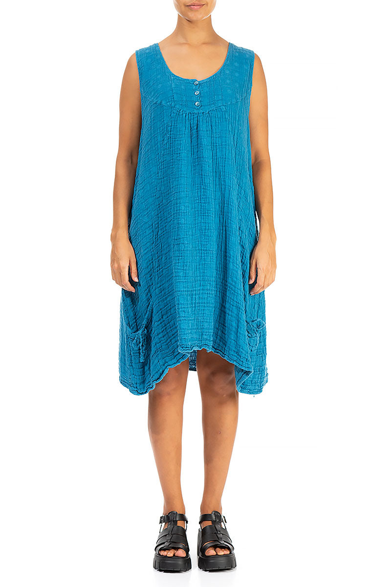 Sleeveless Textured Denim Linen Dress 1