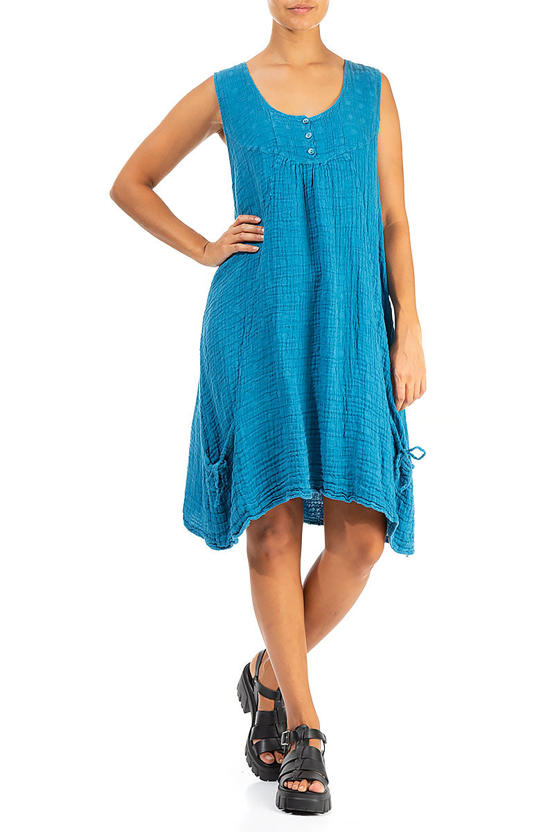 Sleeveless Textured Denim Linen Dress 4