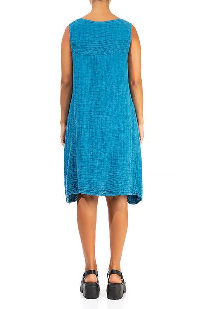 Sleeveless Textured Denim Linen Dress 2