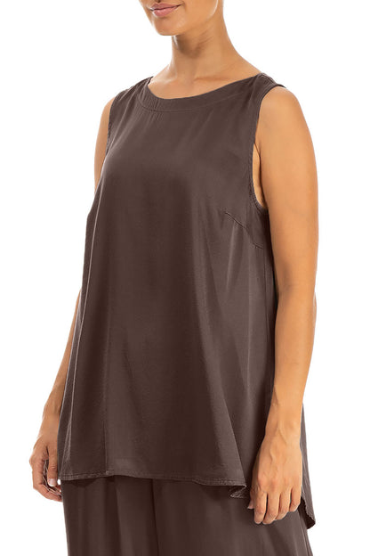 Sleeveless Truffle Brown Silk Top