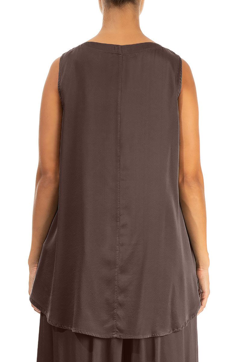 Sleeveless Truffle Brown Silk Top