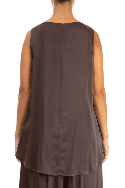 Sleeveless Truffle Brown Silk Top