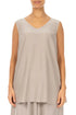 Sleeveless V-Neck Beige Pure Silk Blouse 1