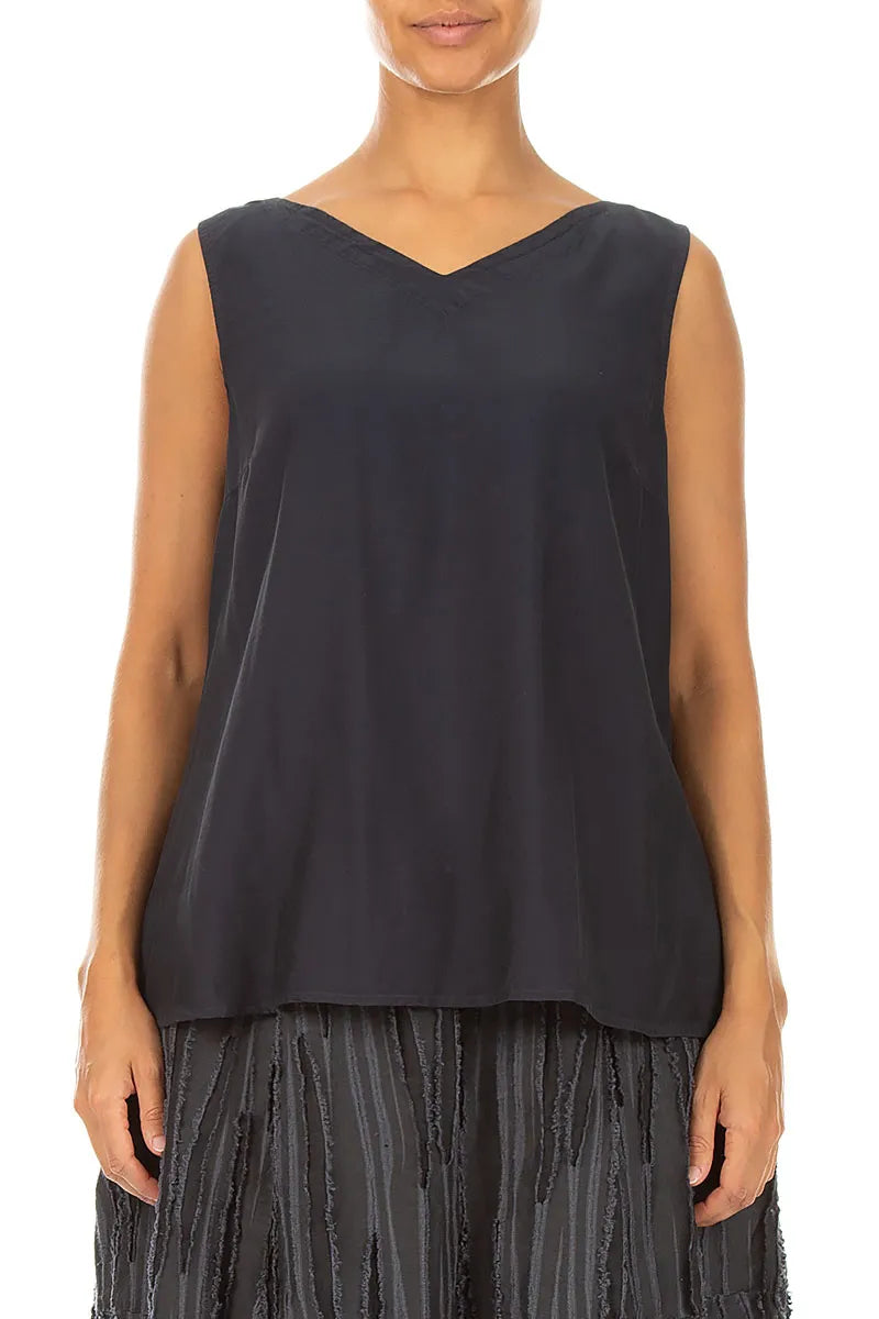 Blouse sans manches à col V Anthracite en Soie et Bambou