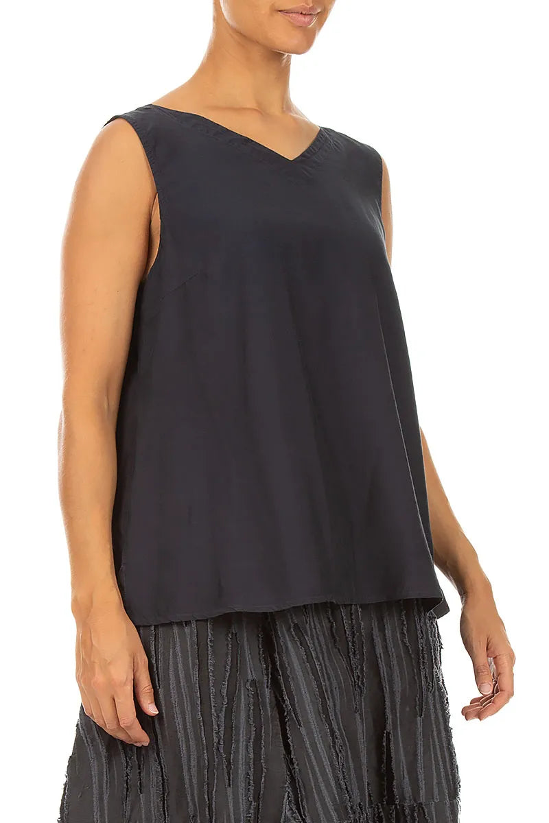 Blouse sans manches à col V Anthracite en Soie et Bambou
