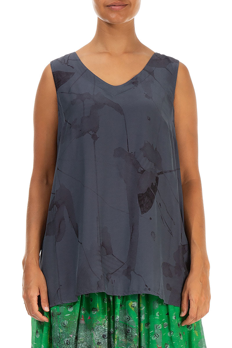 Sleeveless V-Neck Graphite Mirage Silk Bamboo Blouse 1