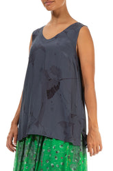 Sleeveless V-Neck Graphite Mirage Silk Bamboo Blouse 3