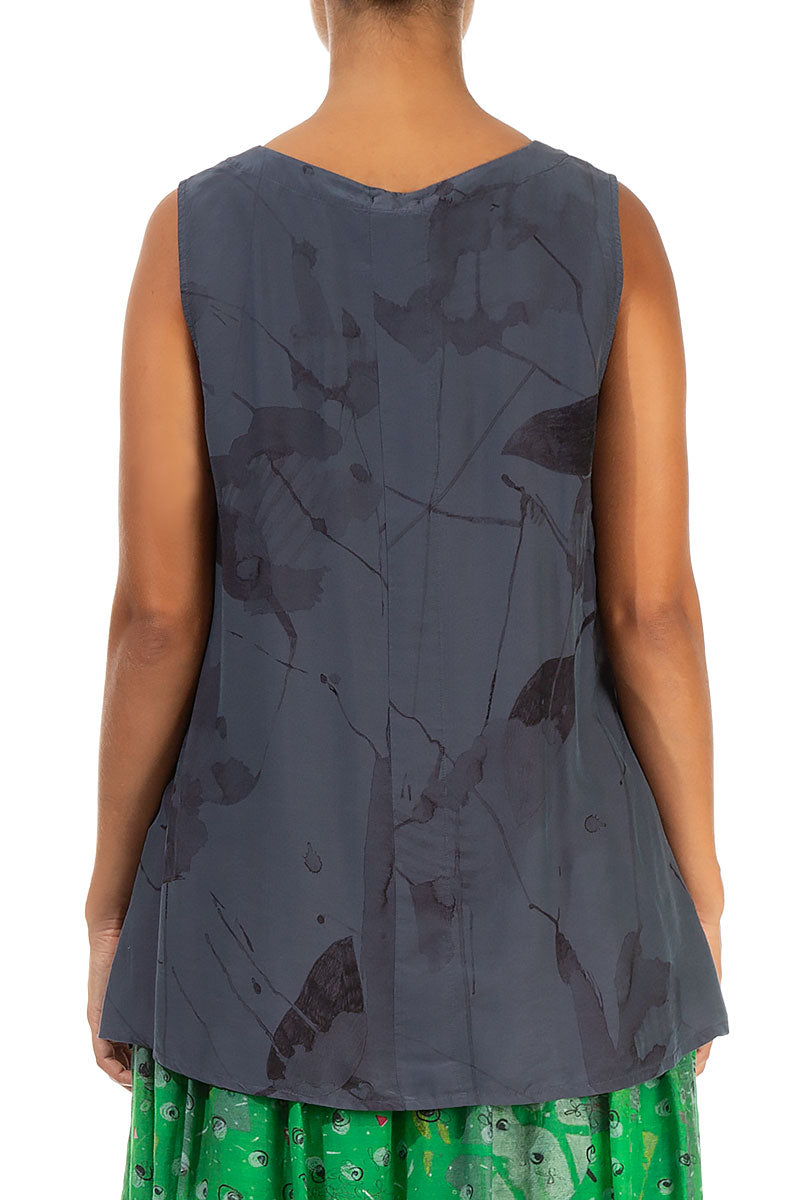 Sleeveless V-Neck Graphite Mirage Silk Bamboo Blouse 2
