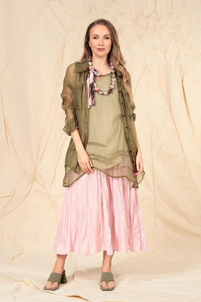 Sleeveless V-Neck Laurel Green Silk Bamboo Blouse 6