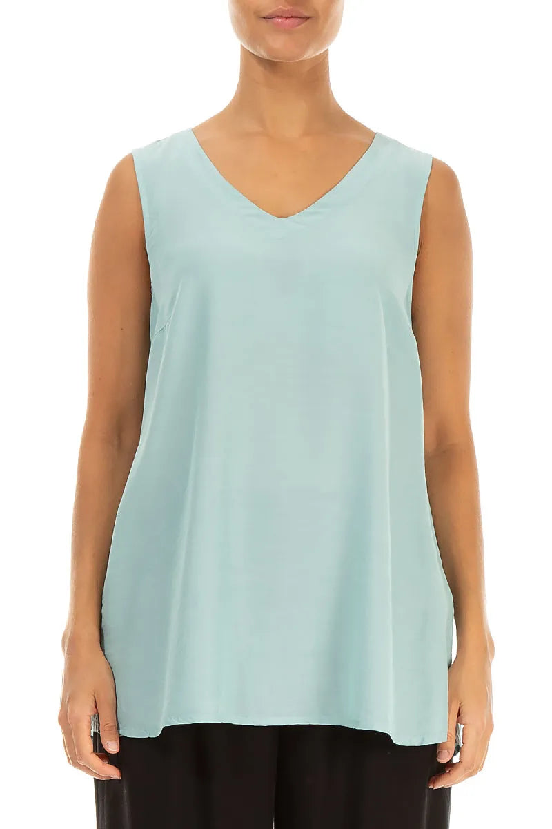 Sleeveless V-Neck Mint Silk Bamboo Blouse 1