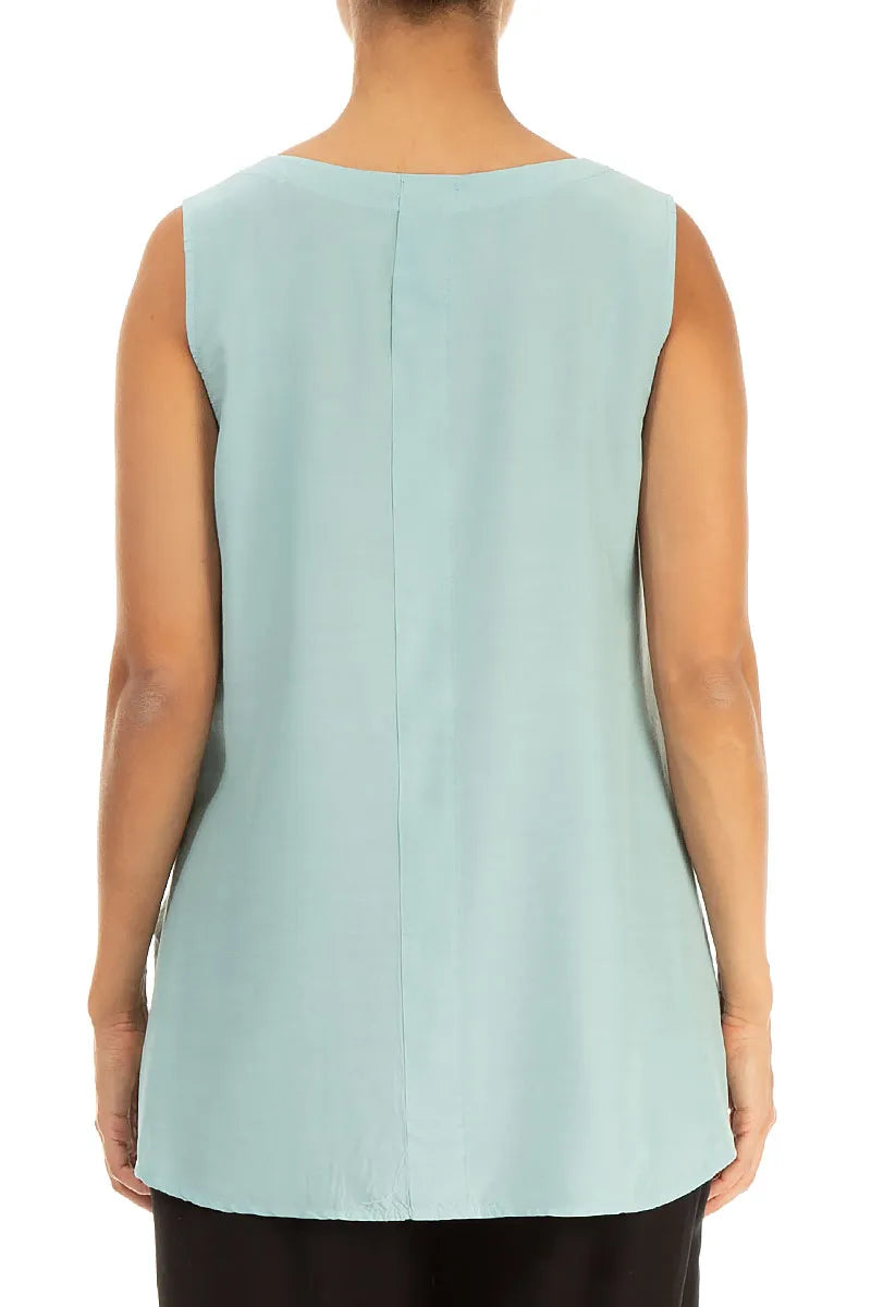 Sleeveless V-Neck Mint Silk Bamboo Blouse 2