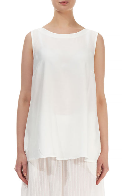 Sleeveless White Silk Bamboo Top 1