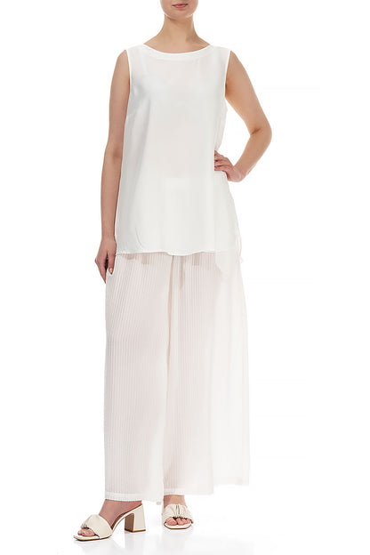 Sleeveless White Silk Bamboo Top 4