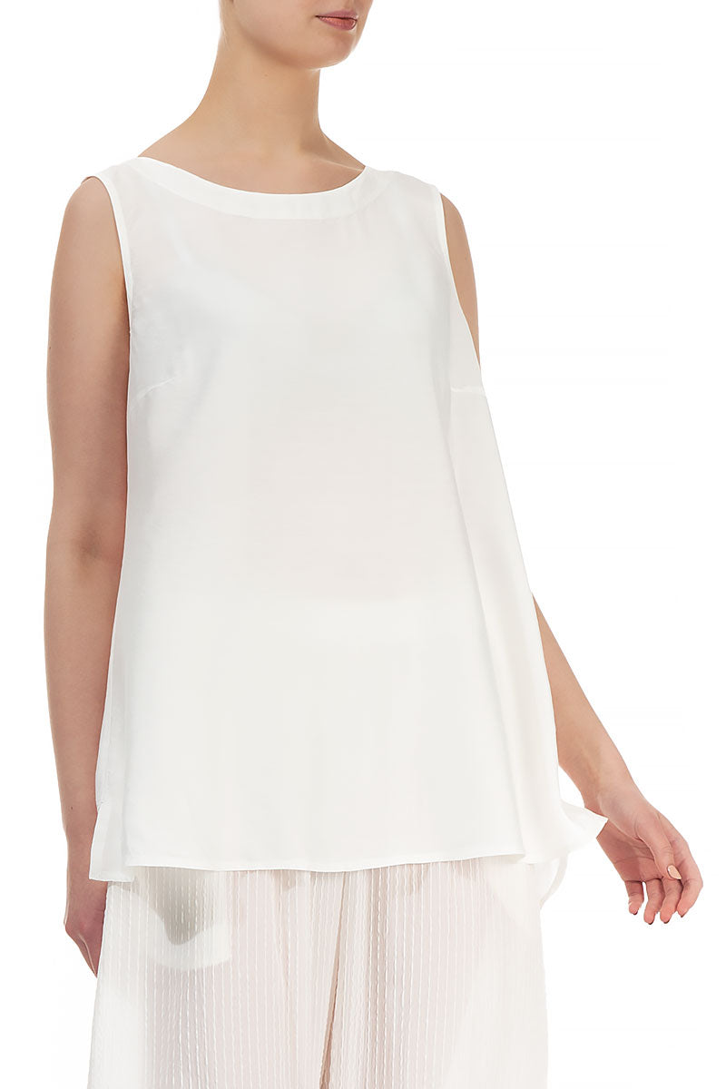 Sleeveless White Silk Bamboo Top 3