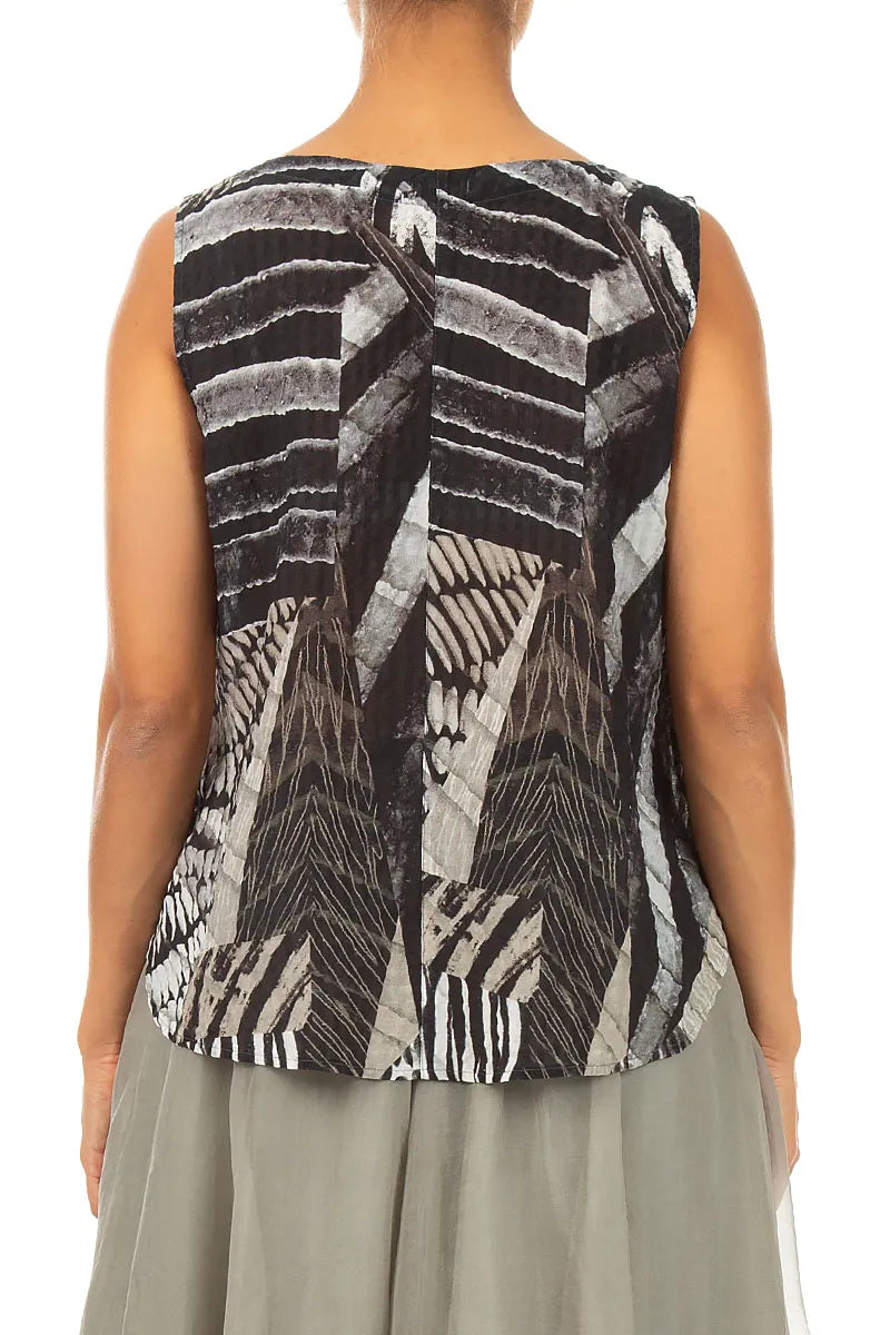 Sleeveless Wild Ink Textured Silk Top 2