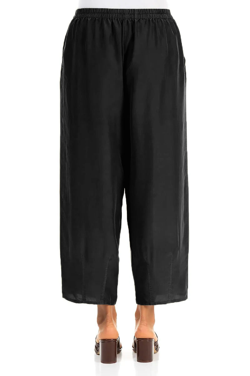 Slight Taper Black Pure Silk Trousers