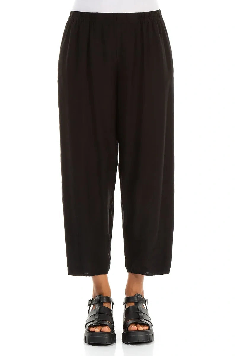 Slight Taper Black Silk Bamboo Trousers 1