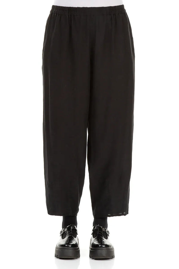 Slight Taper Black Silk Bamboo Trousers 1
