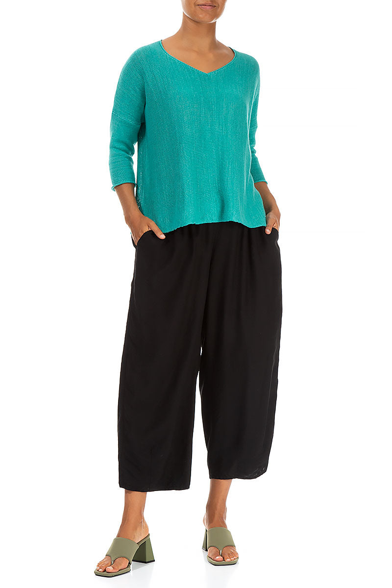 Slight Taper Black Silk Bamboo Trousers 4