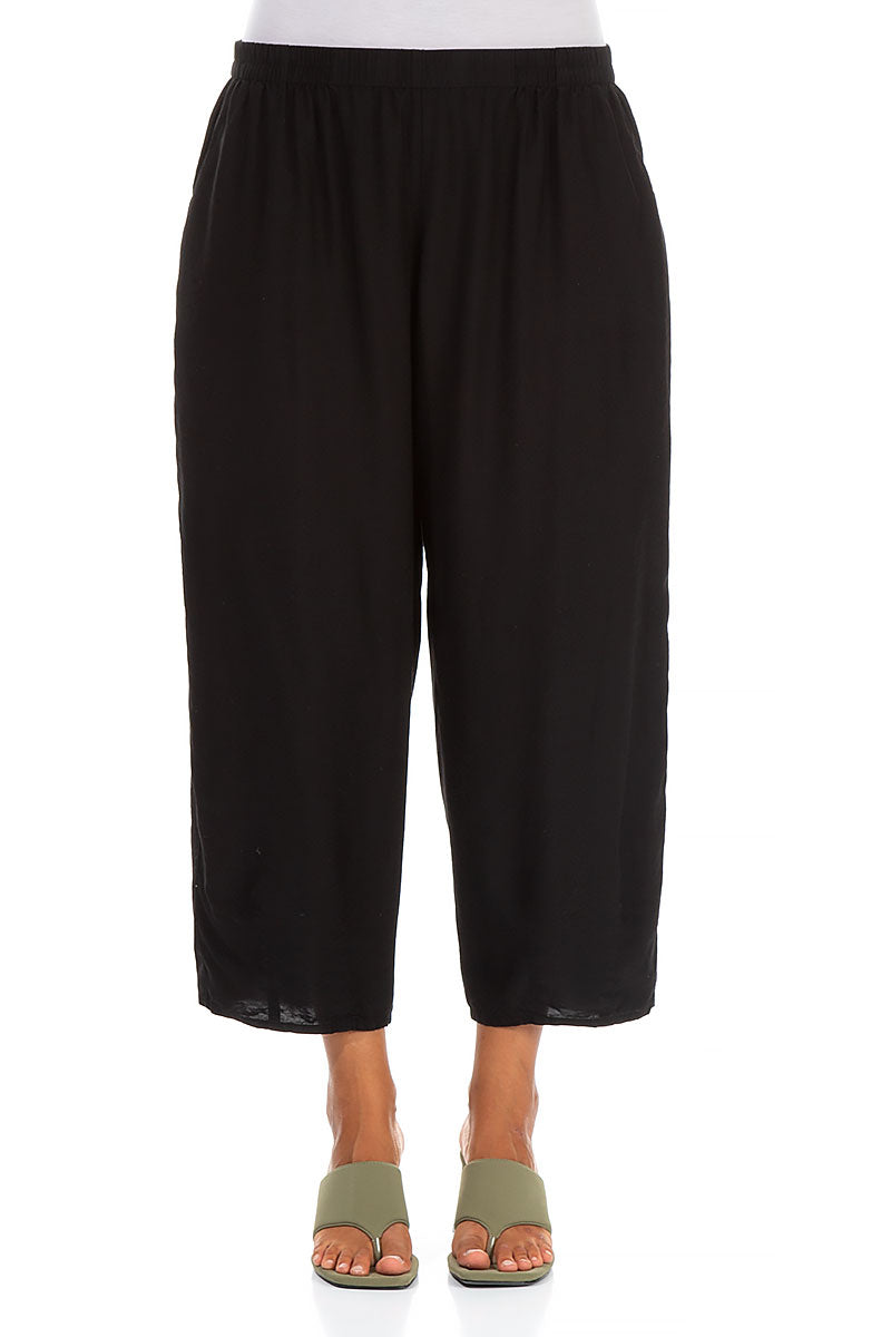 Slight Taper Black Silk Bamboo Trousers 1