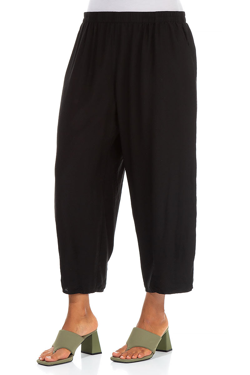 Slight Taper Black Silk Bamboo Trousers 3