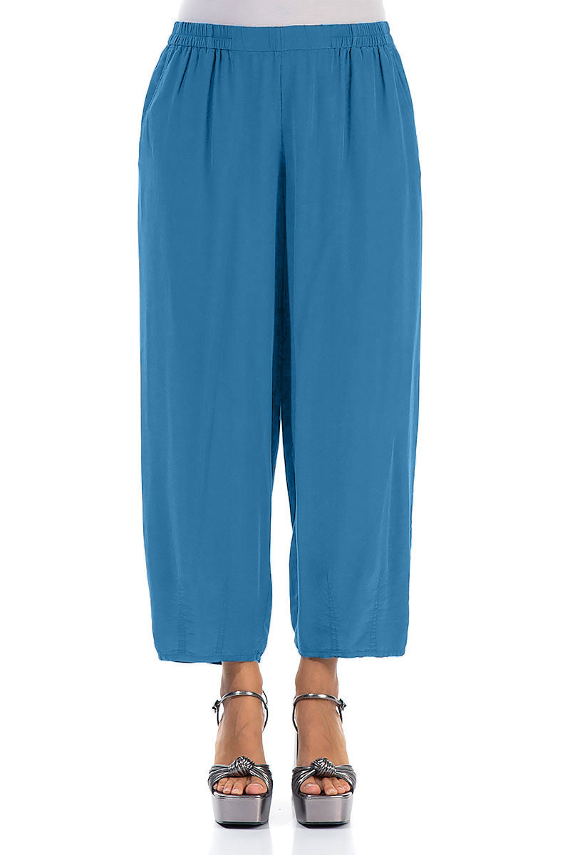 Slight Taper Cobalt Blue Silk Bamboo Trousers 1