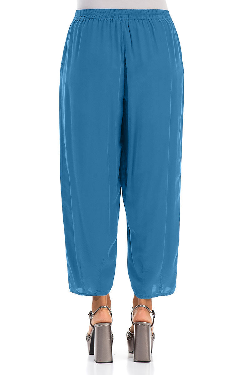 Slight Taper Cobalt Blue Silk Bamboo Trousers 2