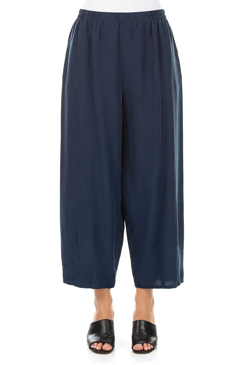 Slight Taper Navy Pure Silk Trousers 1