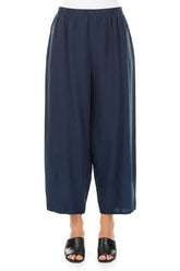 Slight Taper Navy Pure Silk Trousers 1