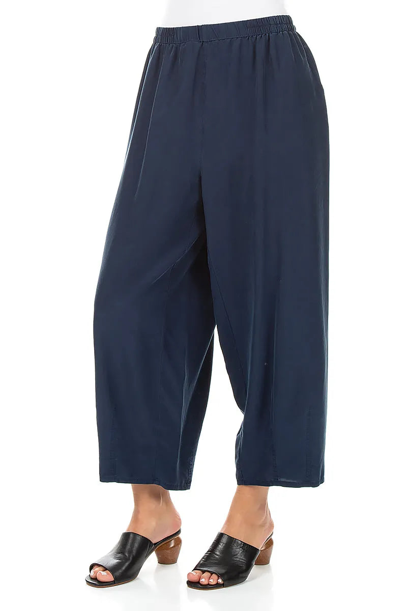 Slight Taper Navy Pure Silk Trousers 3